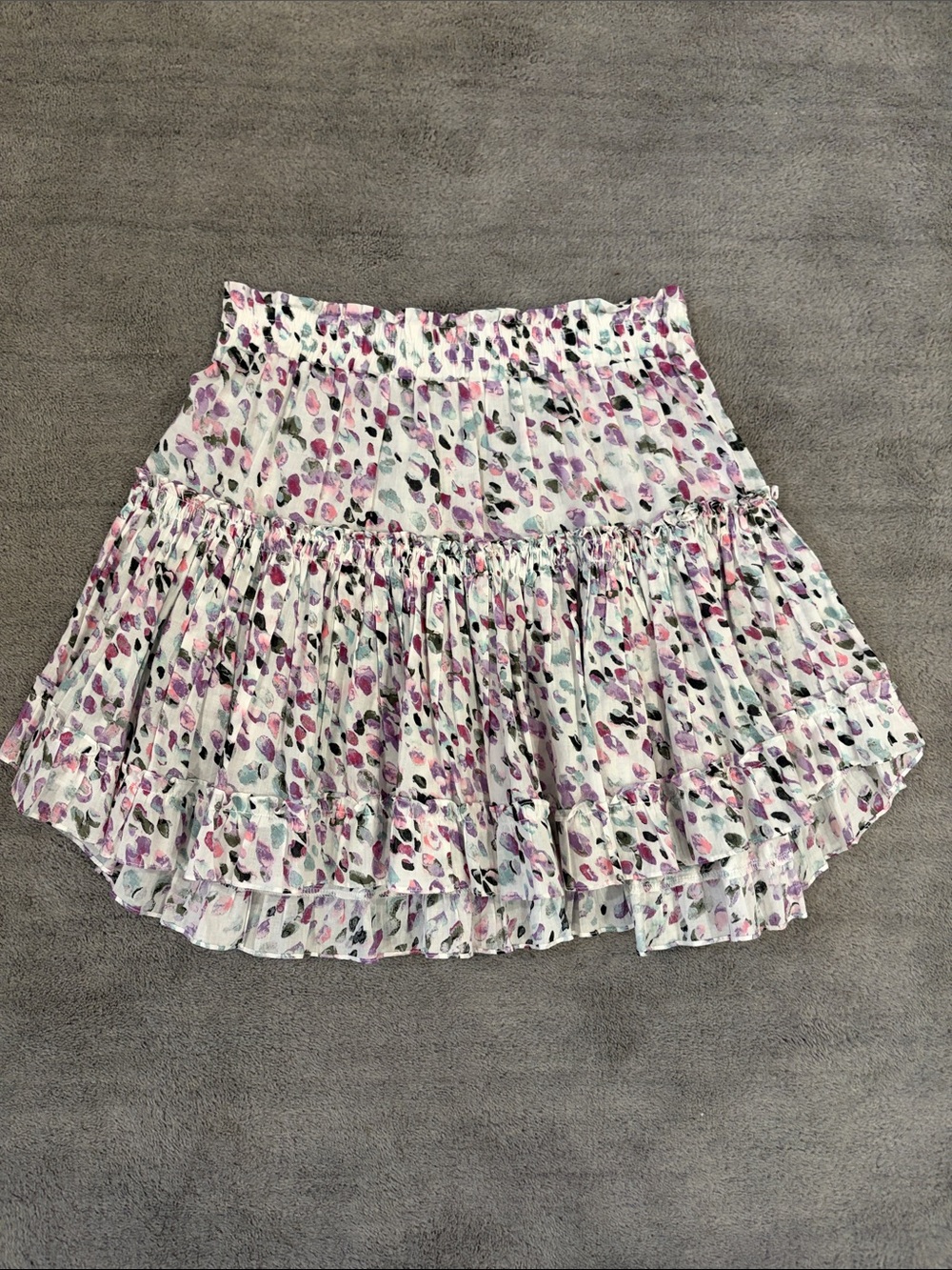 Misa Los Angeles White Mini Skirt with Pink & Purple Print